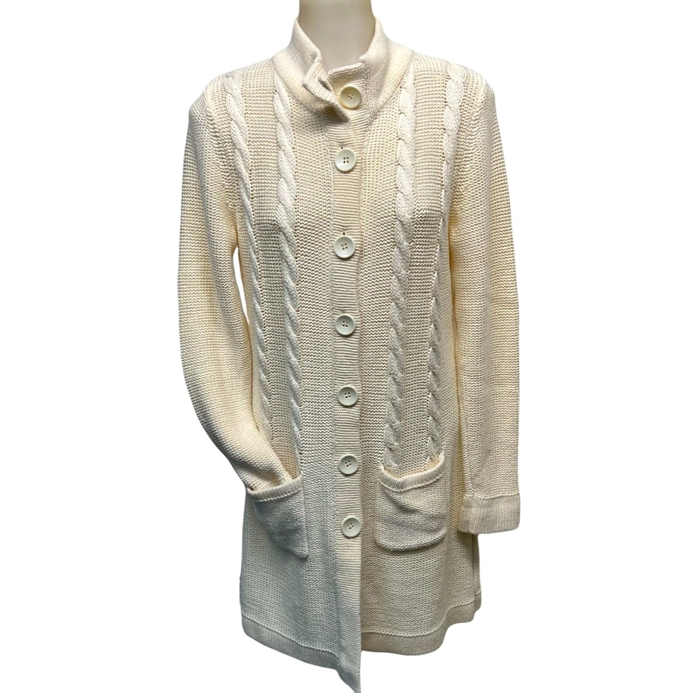 CHADWICKS Chunky Cardigan Sweater Cable Detail Knit Button Down 2 Pocket - Picture 3 of 8
